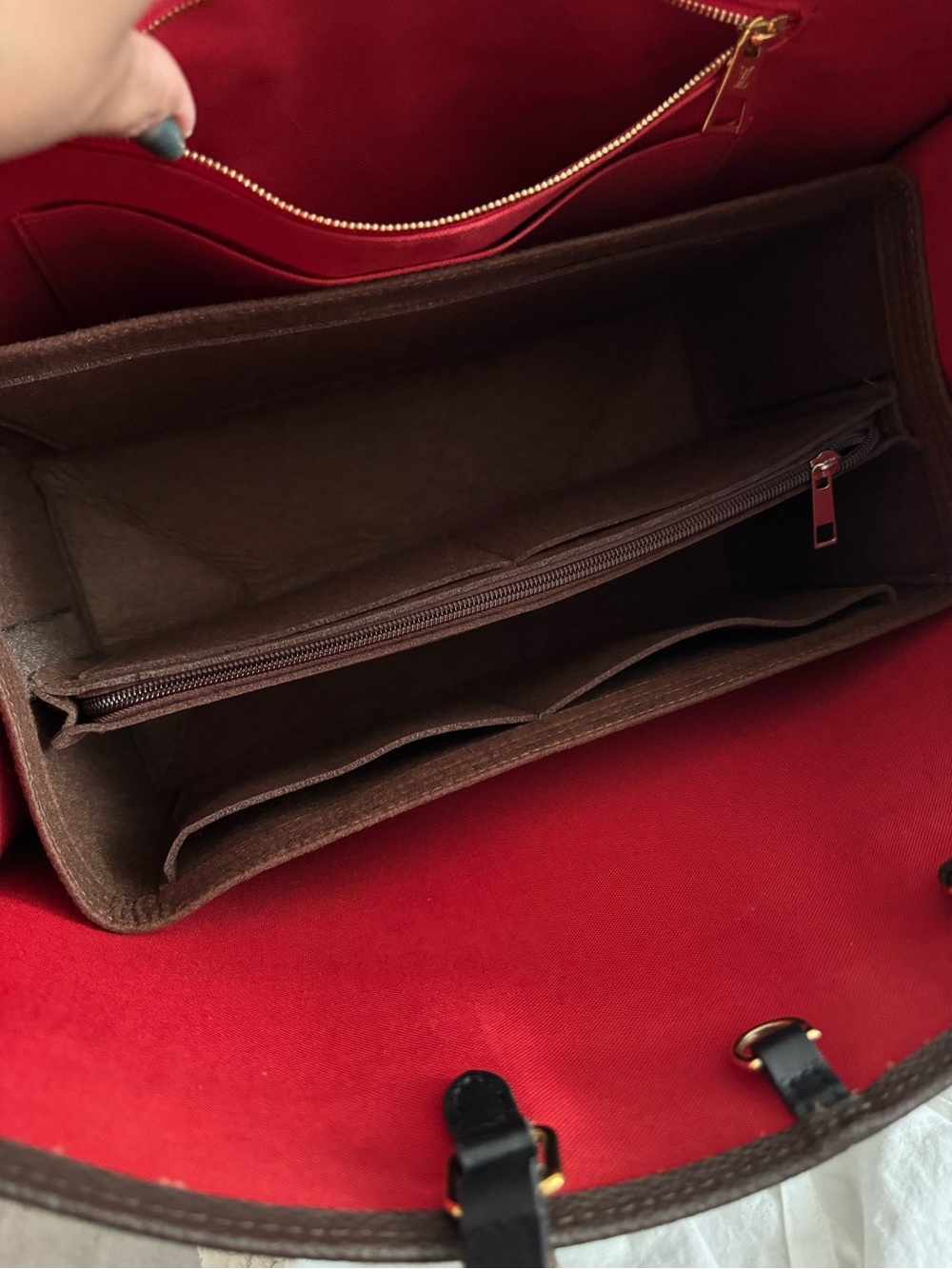 Louis Vuitton OTG Brown Monogram Canvas Tote with Red Trim - Picture 10 of 16
